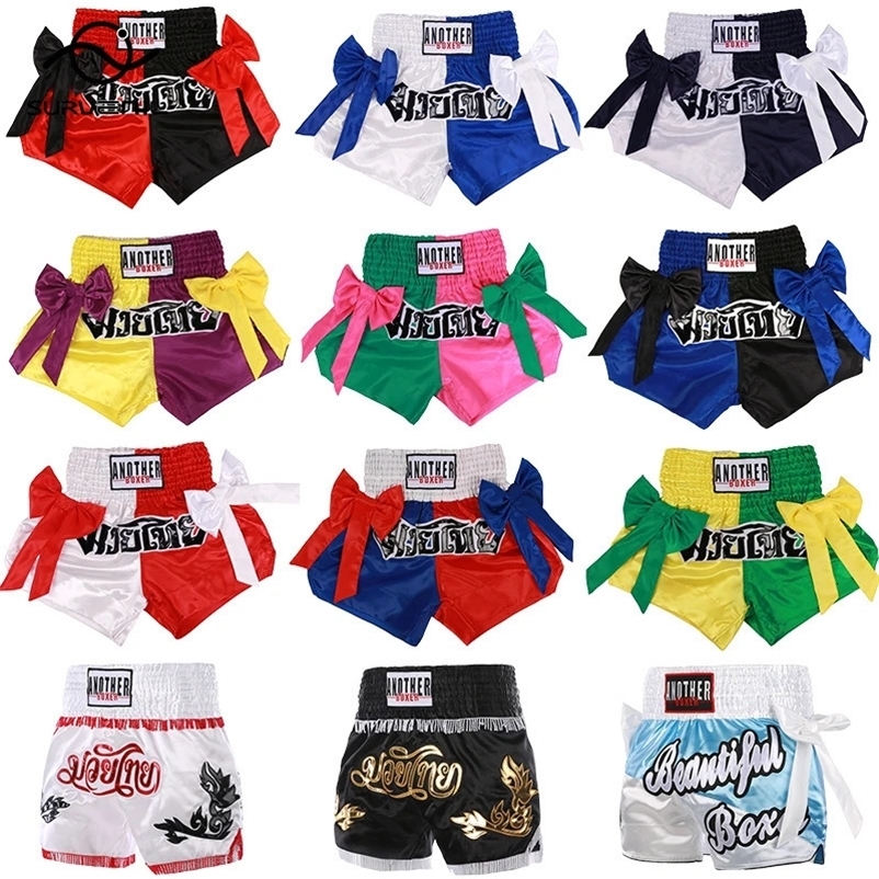 Muay Thai shorts bow satin Taekwondo boxing shorts boxing cage training shorts womens and childrens combat MMA martial arts clothing 241122