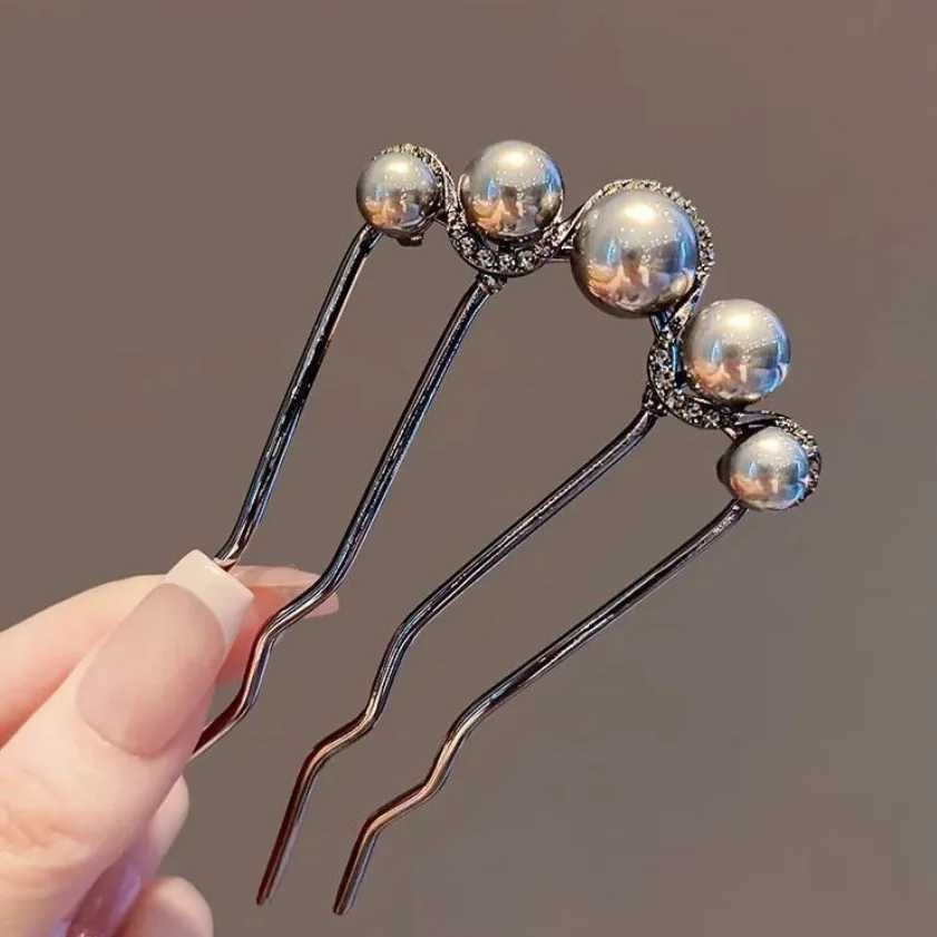 French Retro Bun Hair cessories Elegant Pearl Flower Hair Combs Pins Women Daily Ushaped Hairpin Female Alloy Hair Clasp Gift L250928KREK