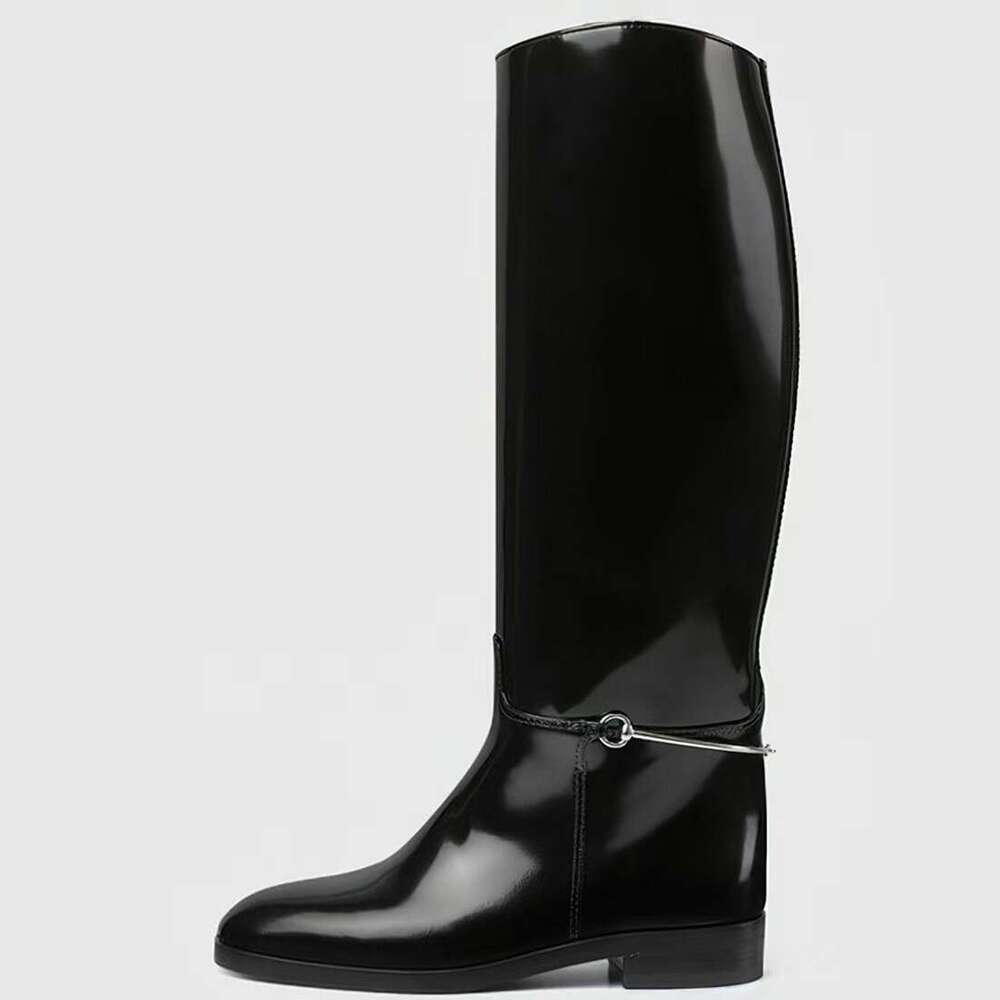 Large Size Low Heel High Round Head Autumn And Winter New Equestrian Knight Show Flat Women s Boots