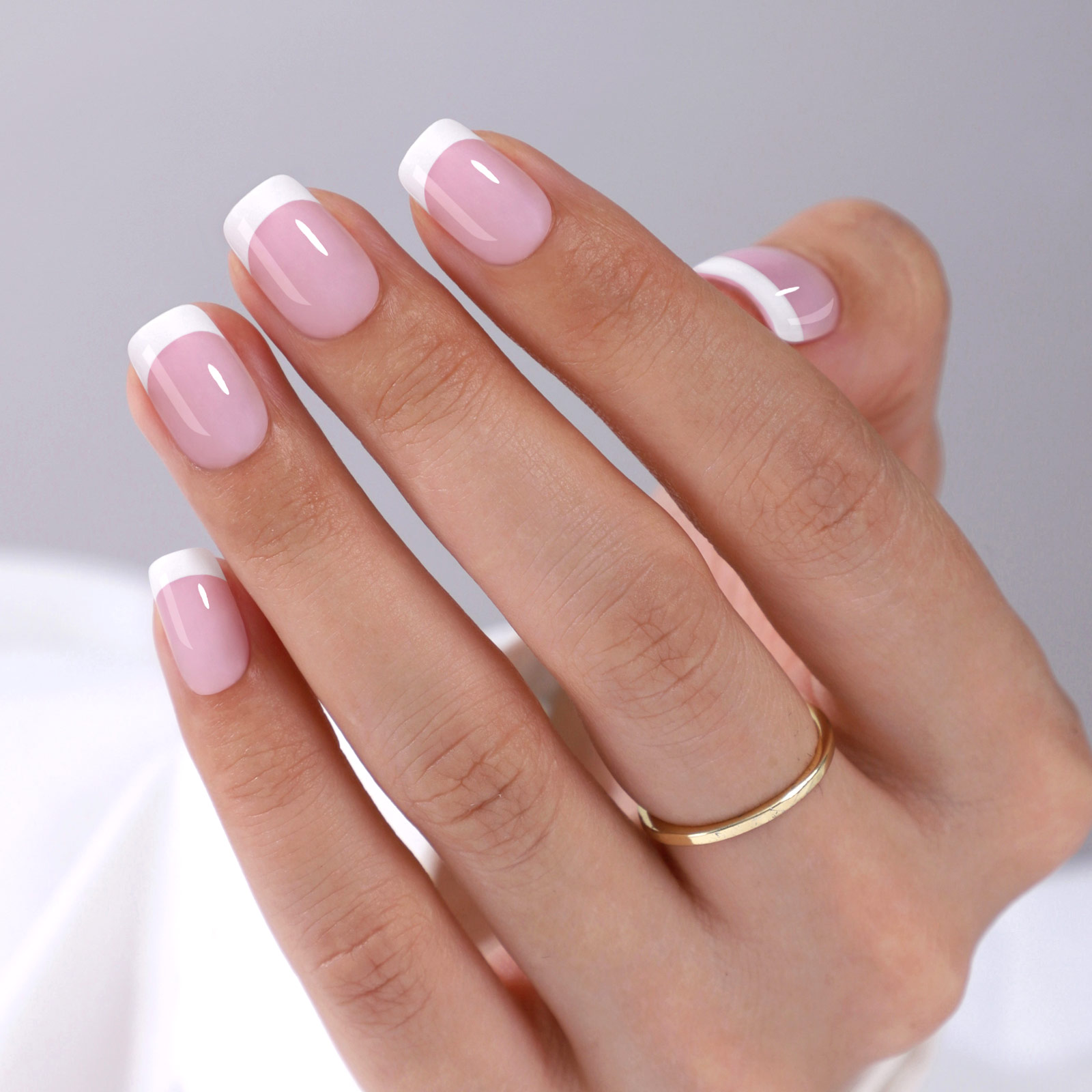 32piece mediumsized square white french fullcover false nail set short coffinshaped presson nails