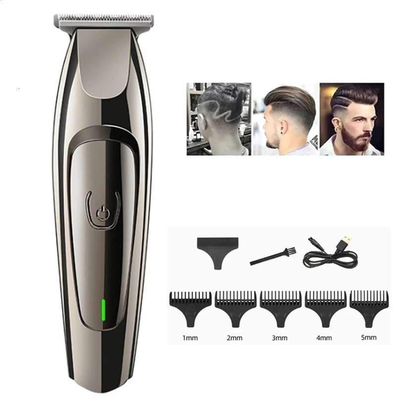 Professional USB Rechargeable Hair Trimmer For Men Barber Washable T-Blade Clipper Baldhead Razor 240808 C260312