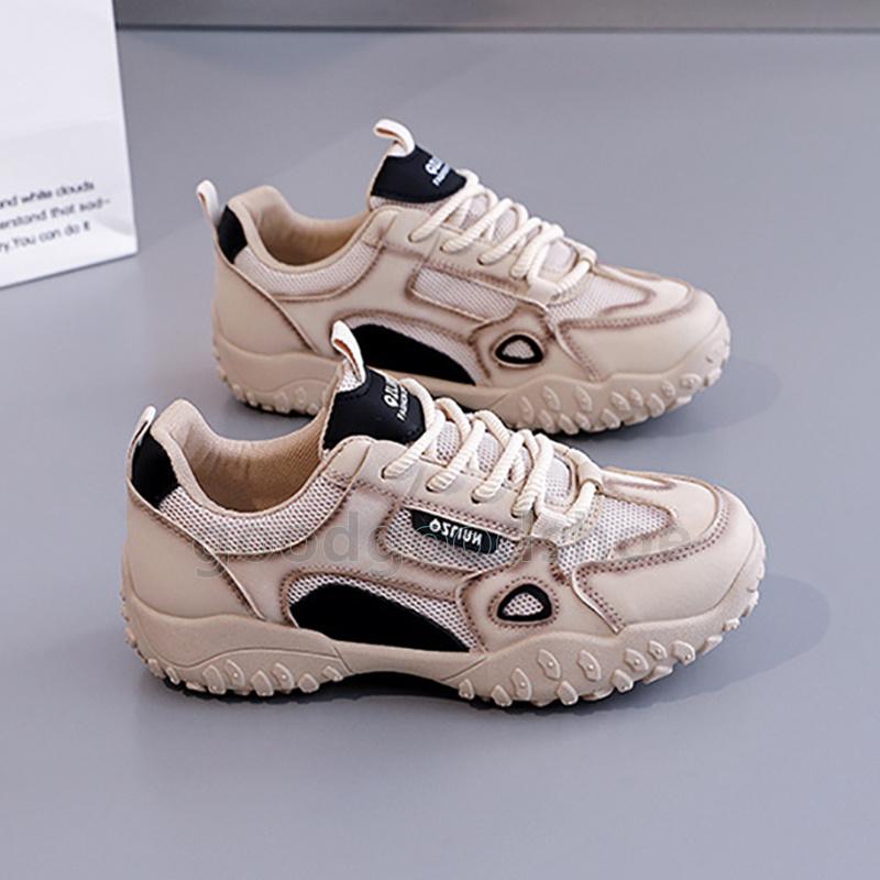 Outdoor Breathable mesh running shoes Versatile womens trainers fashion Beige Comfort Hiking sports non-slip sneakers Size 35-40