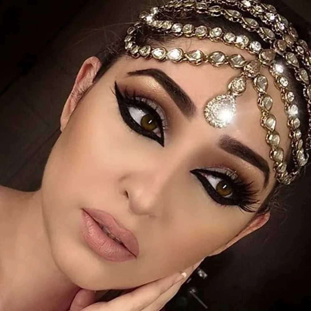 Vintage Trend Rhinestone Head Chain Forehead Headband Indian African Bohemian Hair cesories Crystal Fringe Tiara Headdress L250928K4UE