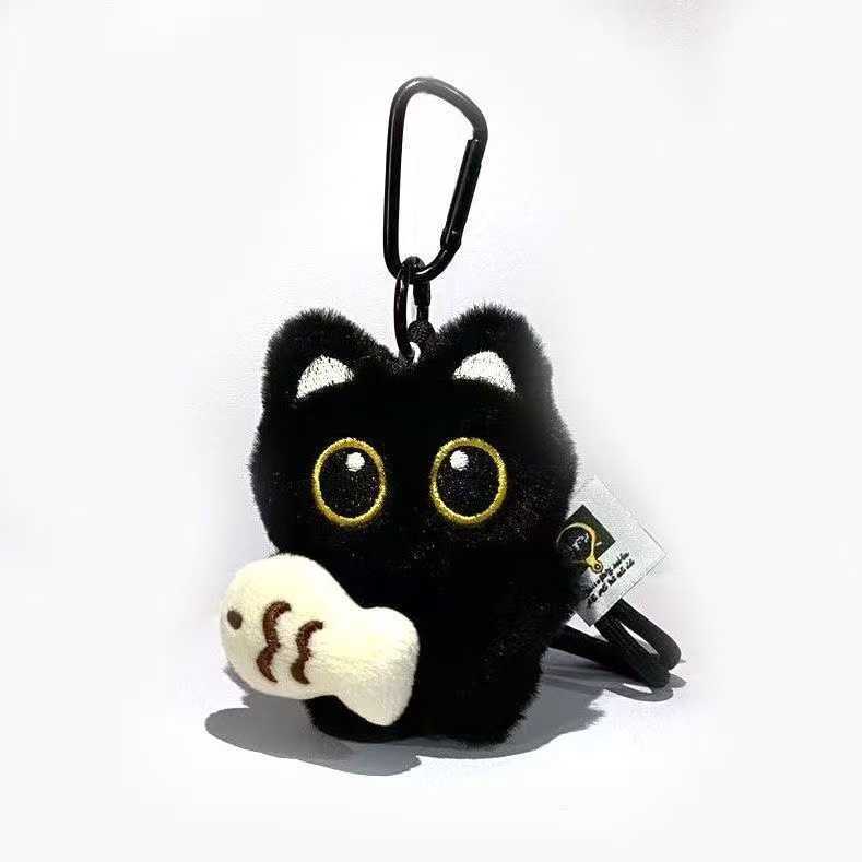 New Sweet Cool Strawberry Little Black Cat Pendant Cute Plush Doll Keychain Plush Toy Pendant Student Backpack Decoration H250928