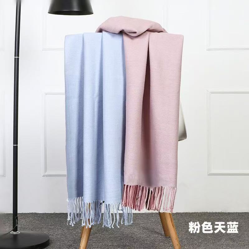T1890 Solid Color Cashmere Scarf, Thickened Double-Sided Wrap for Winter