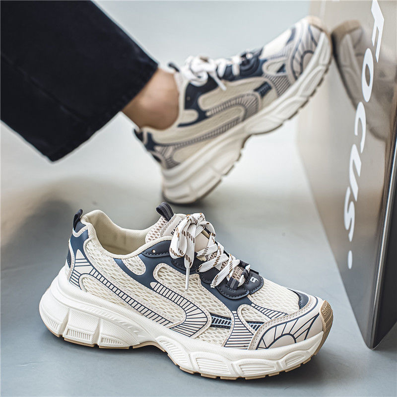 Spring New Breathable Mesh Sports Men's Trendy Versatile Thick-soled Non-slip Casual Running Dad Shoes Sneakers
