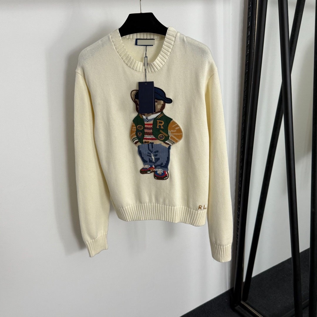 Designer brand Bear Heavy Industry embroidered sweater pullover women 2025 autumn new round neck outer wear comfortable versatile sweater
