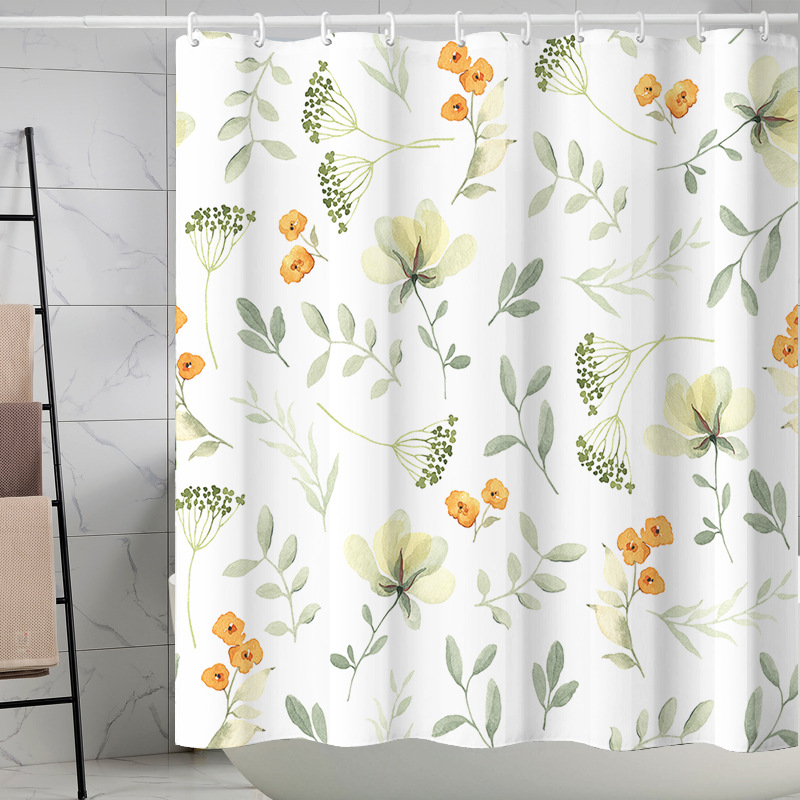 YL-37277 Tropical green leaf print shower curtain bathroom curtain waterproof and mildew proof partition curtain punch-free hanging curtain