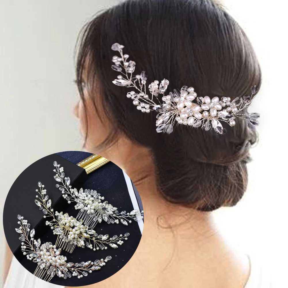 A33 Pearl Wedding Comb Head Jewelry Bride Hair Clips Floral Headpiece Crystal Women Tiaras Rhinestone Bridal Hair cessories L250928MP9Y