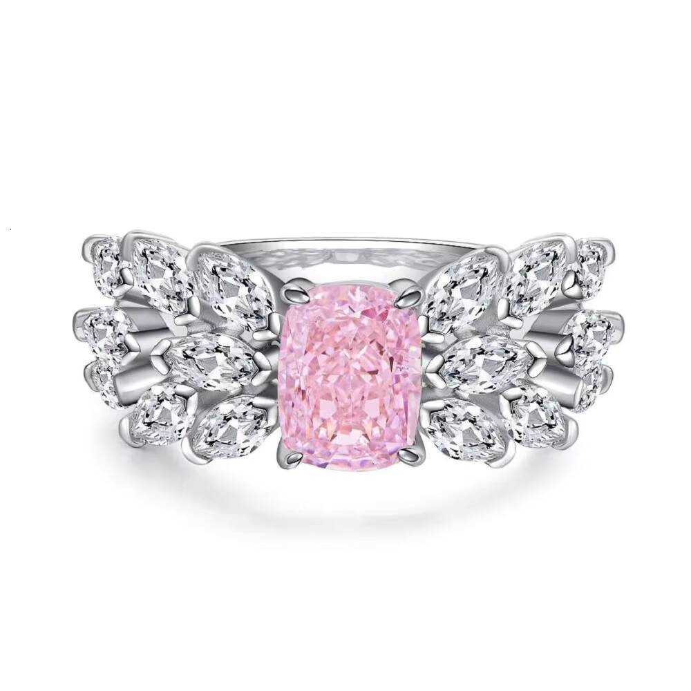 Wholesale S925 Sterling Silver Ice Flower Cut Ring for Women Radiant Pink Diamond Gemstone European American Style for Gift