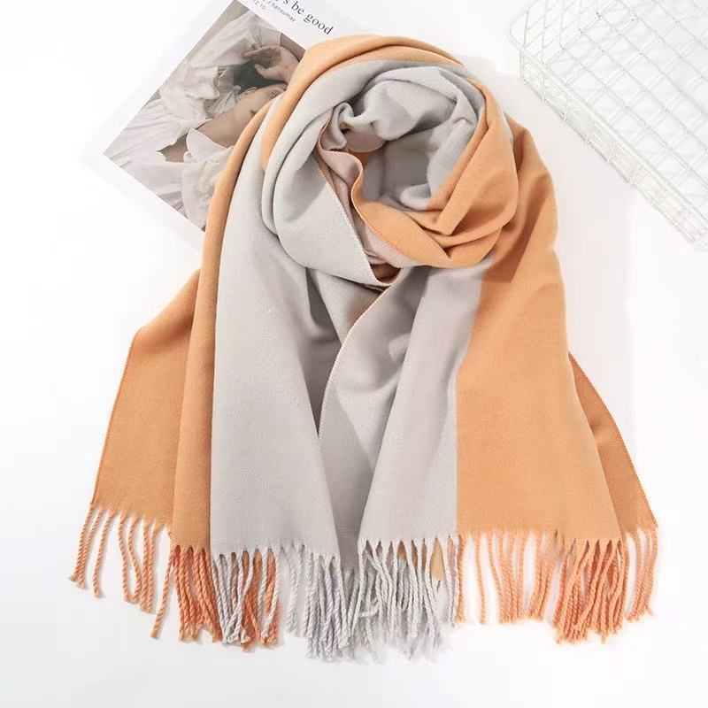 T1894 Solid Color Cashmere Scarf, Thickened Double-Sided Shawl for Winter