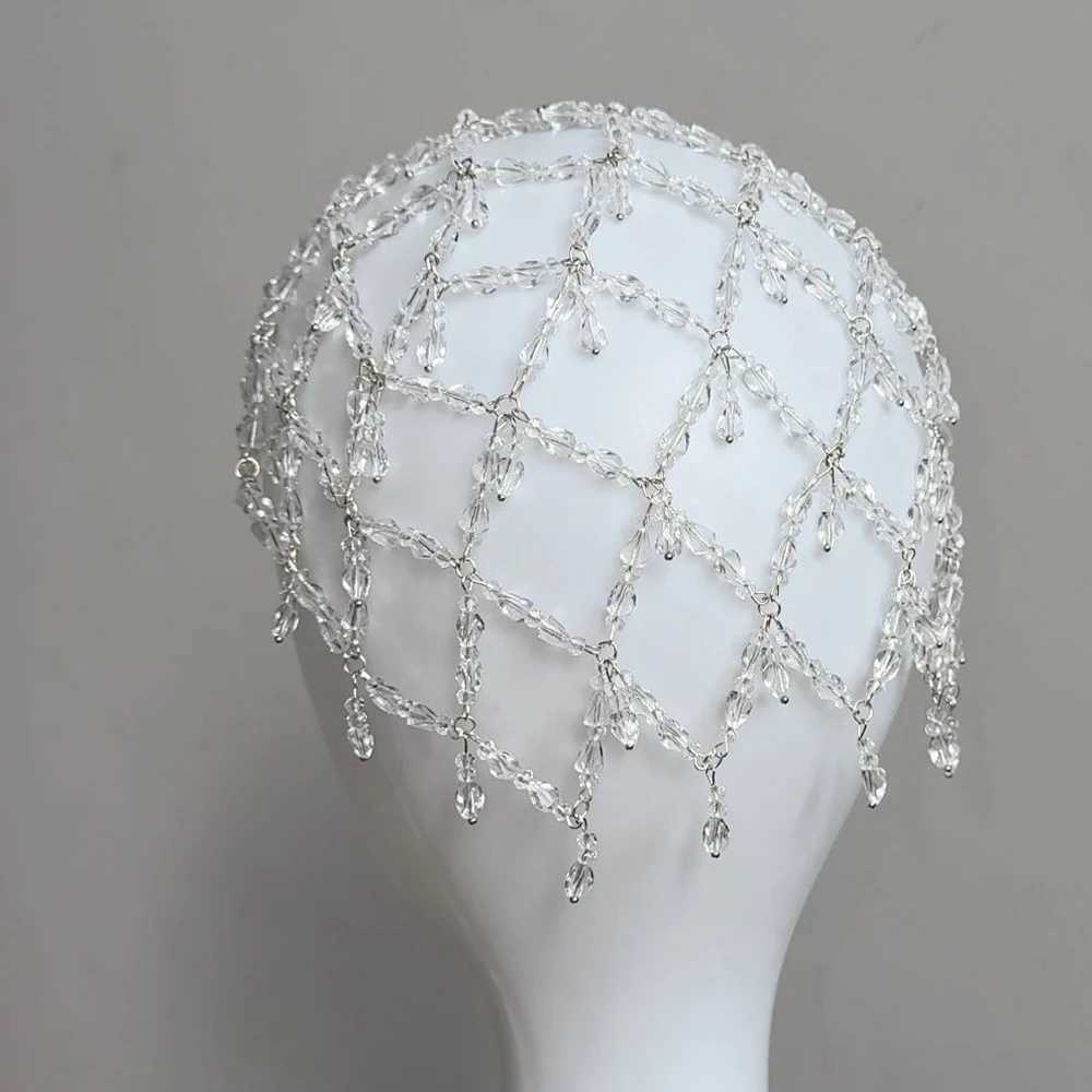Fashion rylic Bridal Mesh Cap Headpiece for Women cessories Handmade Elegant Crystal Tassel Hair Chain Hat Wedding Jewelry L2509282B6B