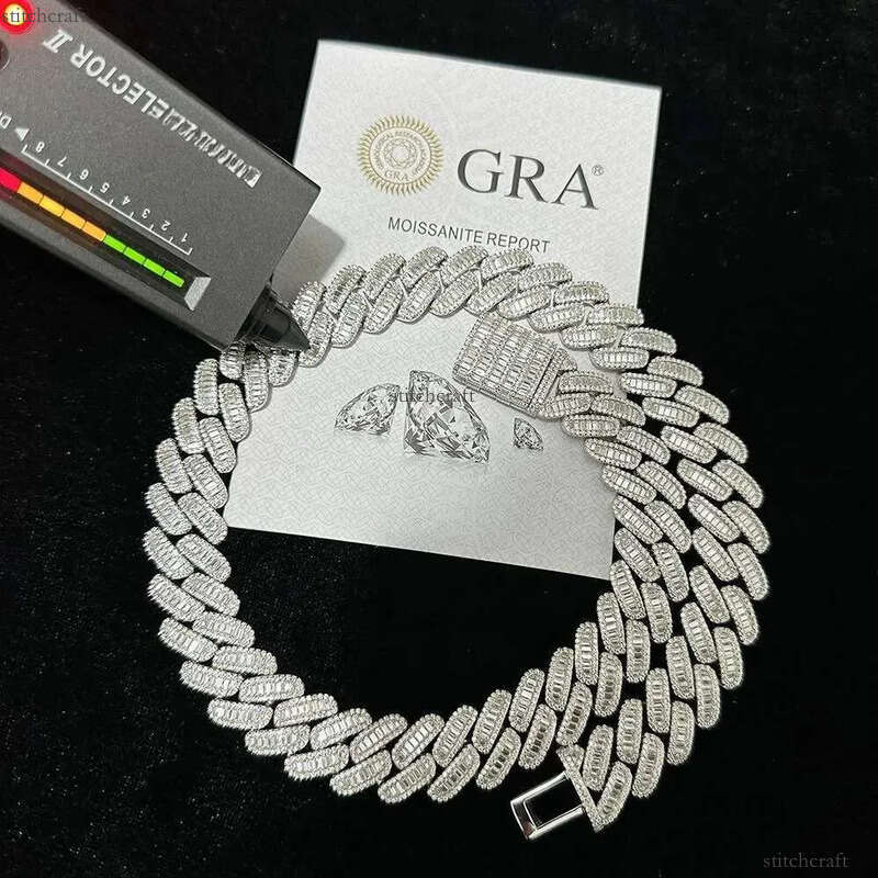 hip hop jewelry cuban link chain 15mm s sier fashion necklace iced out fully vvs baguette moissanite dia men necklaces