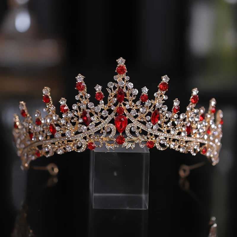 New Golden Bride Crown Princess Headwear Birthday Red Rhinestone Headband Wedding Hair Jewelry Bridal Tiaras Vintage Headpiece L250928I168