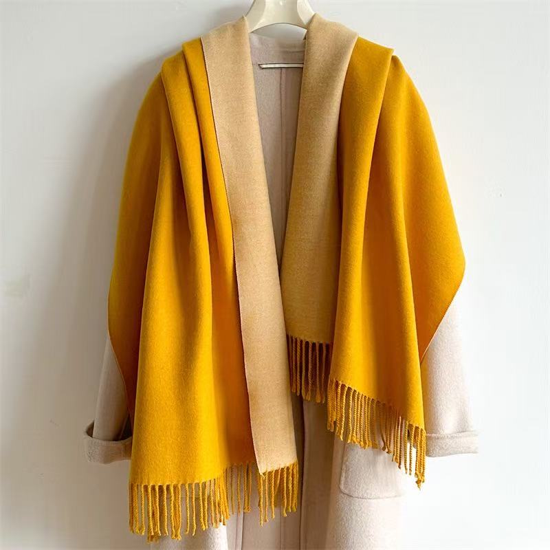 T1892 Solid Color Cashmere Scarf, Thickened and Warm for Winter, Double-Sided Wrap