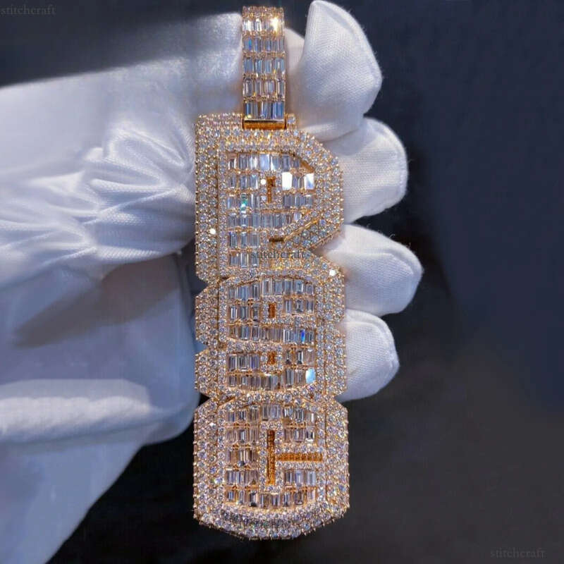 Pass Dia Tester Vertical Name Personalized Custom Jewelry Sier Iced Out Moissanite Letter Pendant