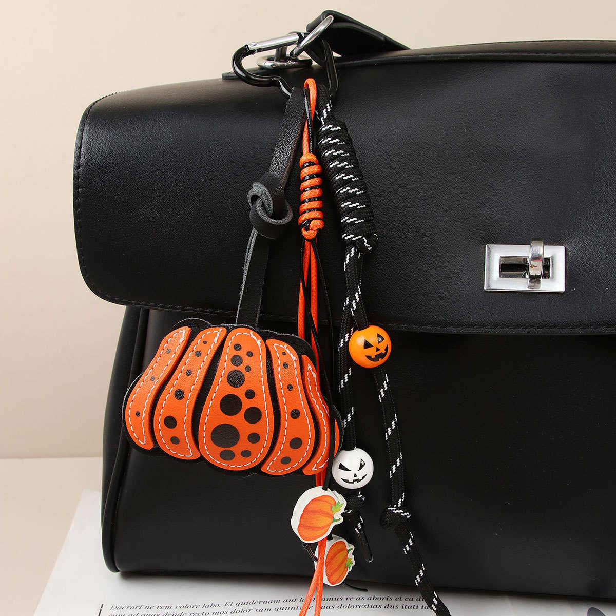 Halloween Unique Creative Leather Doublesided Small Bag Pendant Wooden Bead String Keychain H250928