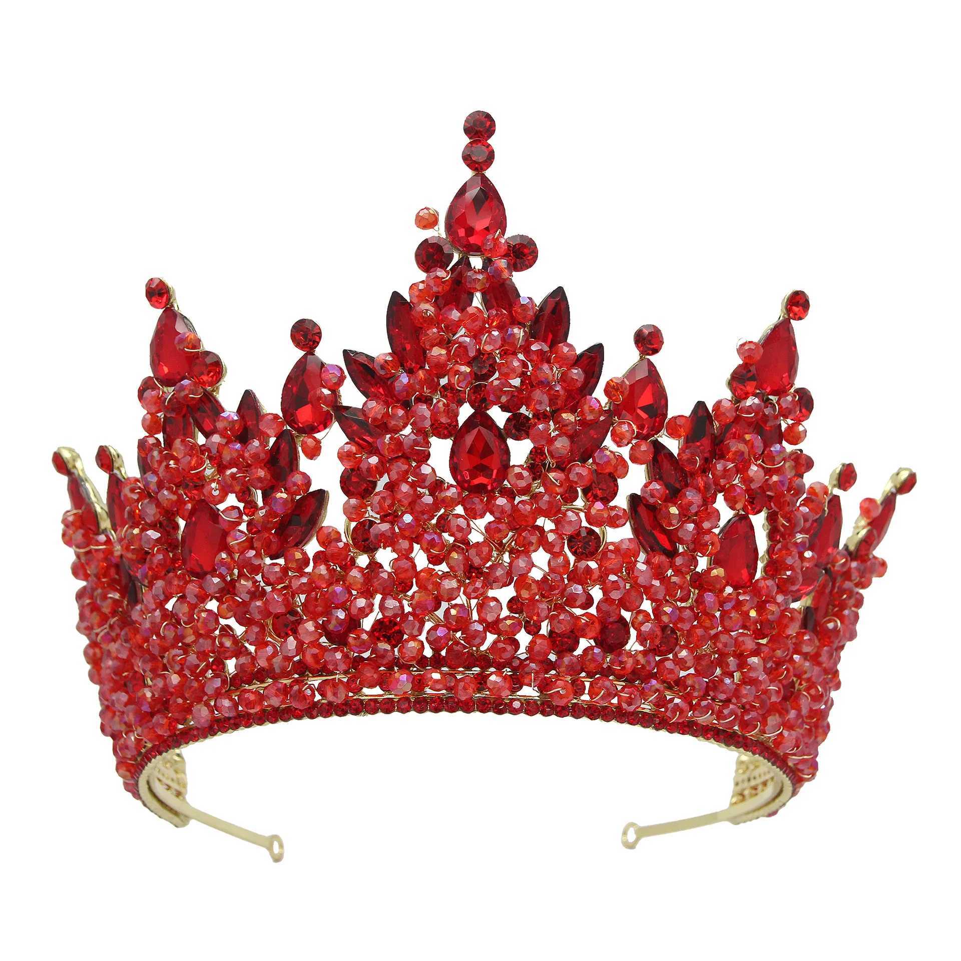 Cross border spot autumn temperament red bridal crown headpiece European and American oversized alloy electroplated wedding cro L250928CX6M