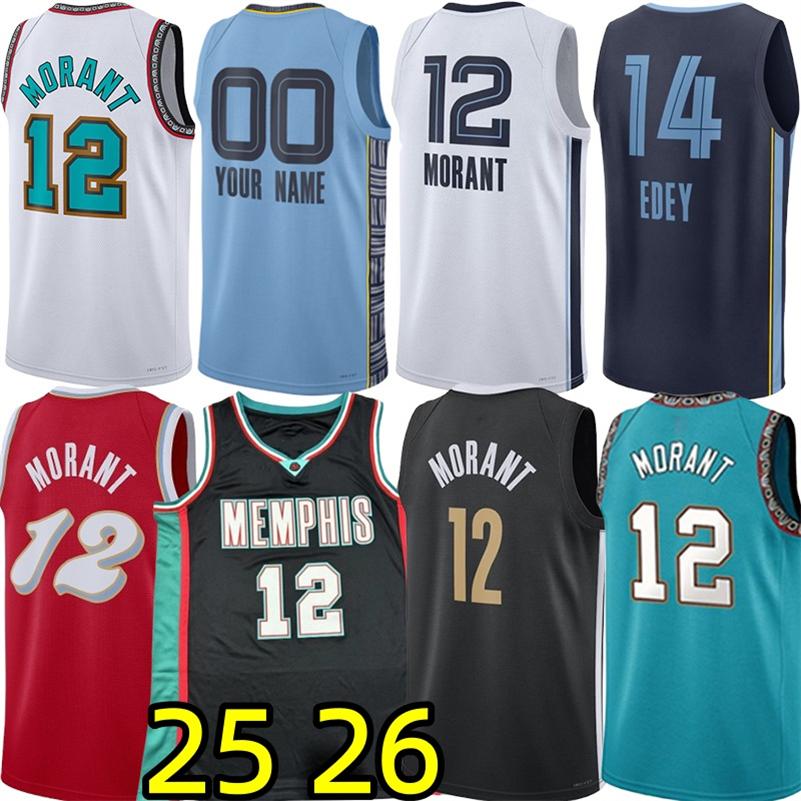 25 26 MEM Ja Morant Basketball Jerseys Grizzliess Jaren Jackson jr. Zach Edey Jaylen Wells Santi Aldama GG Jackson Caldwell Pope Scotty Pippen Custom City Jersey