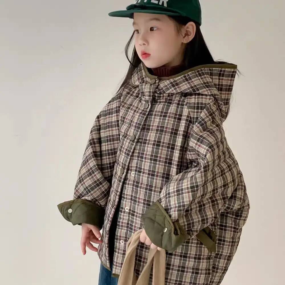 Childrens Winter 2025 New Padded Coat Korean Fashion Casual Daily Plaid Hooded Thicken Cotton-padded Parkas Girls Boys Clothes ddmyshoesvip