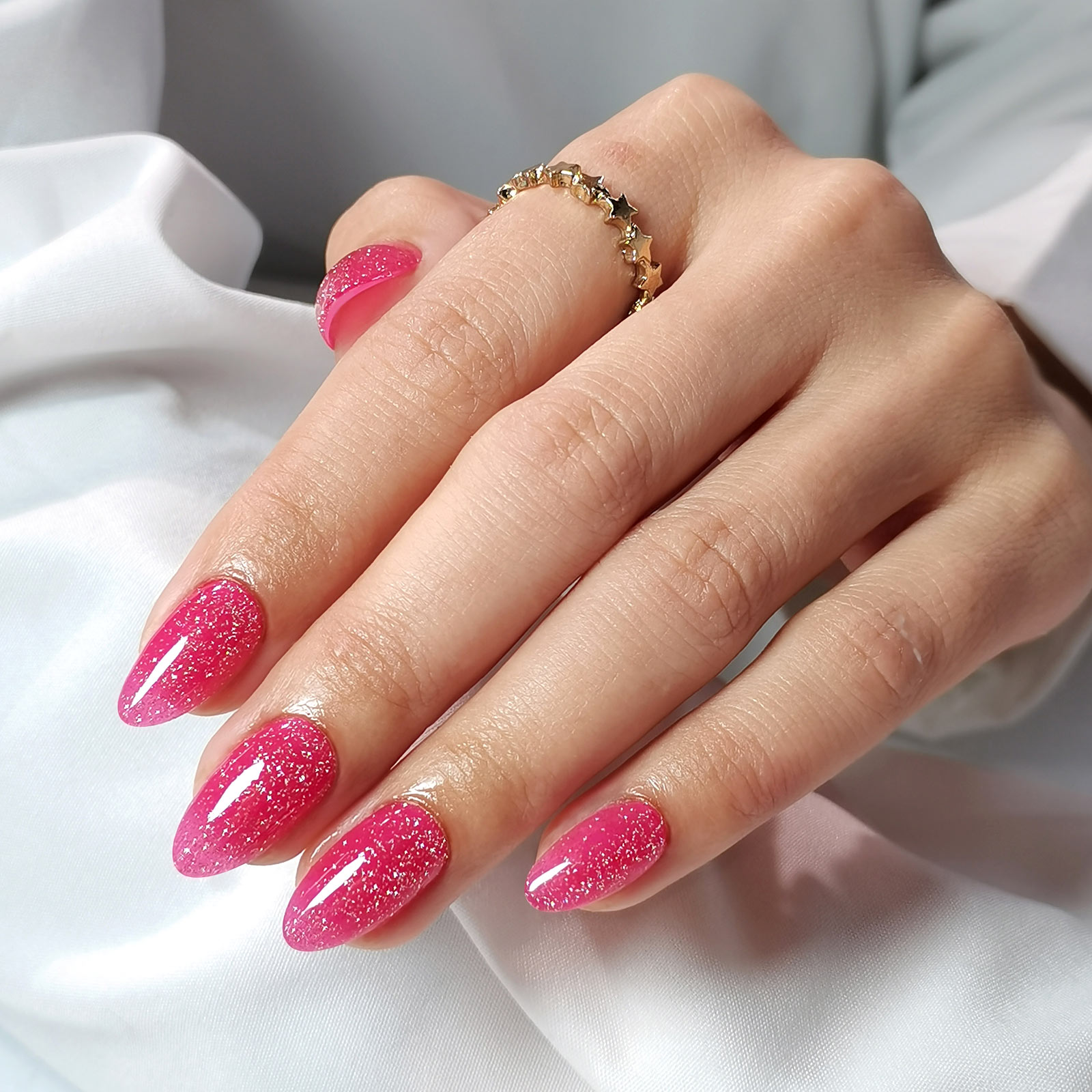 starlight hot pink presson nails with shining diamonds soft jelly gel false almond nails with glue 16 sizes 32 reusable pieces