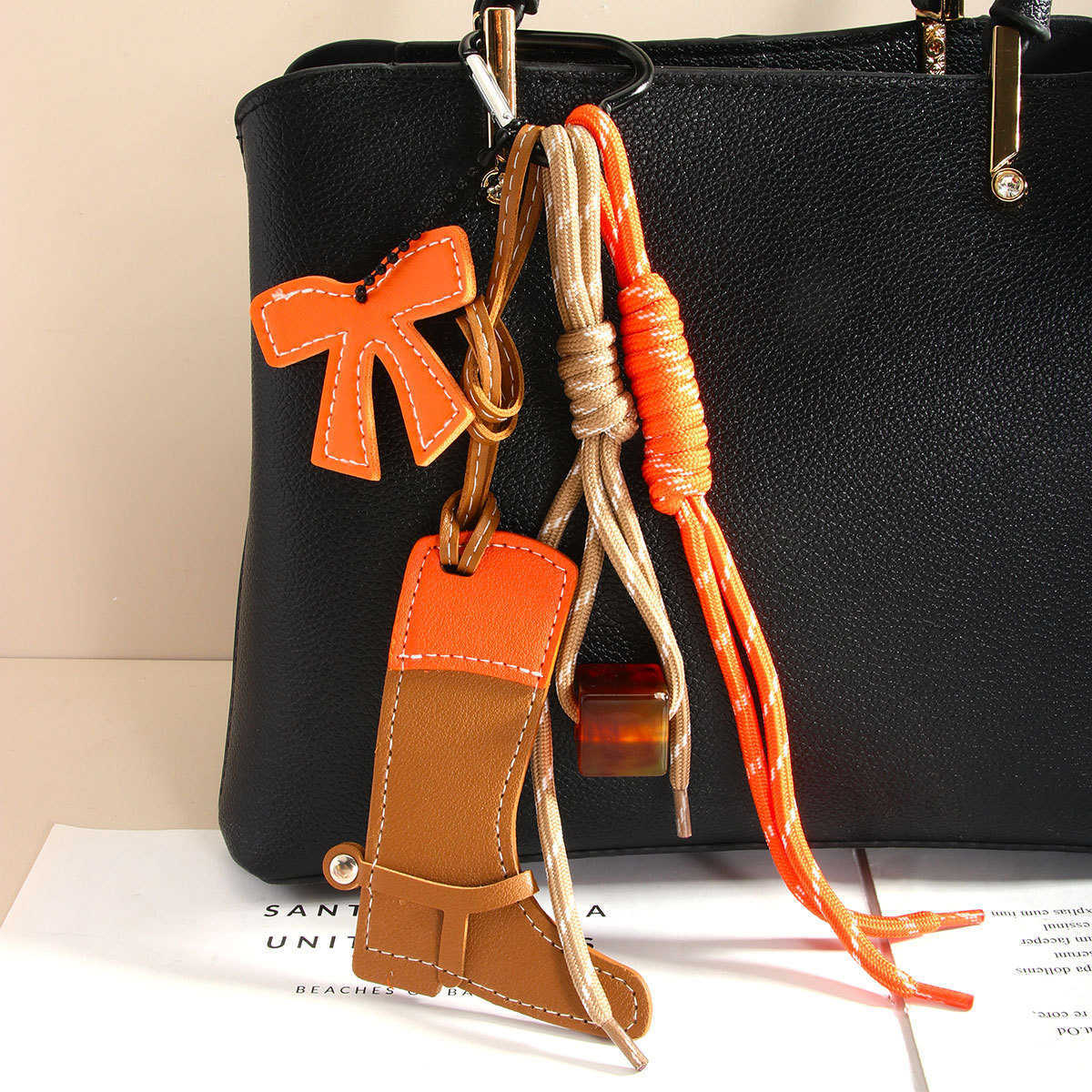 Cowboy Color Block Boots Bag Pendant Bowknot Beaded Bag Decoration H250928