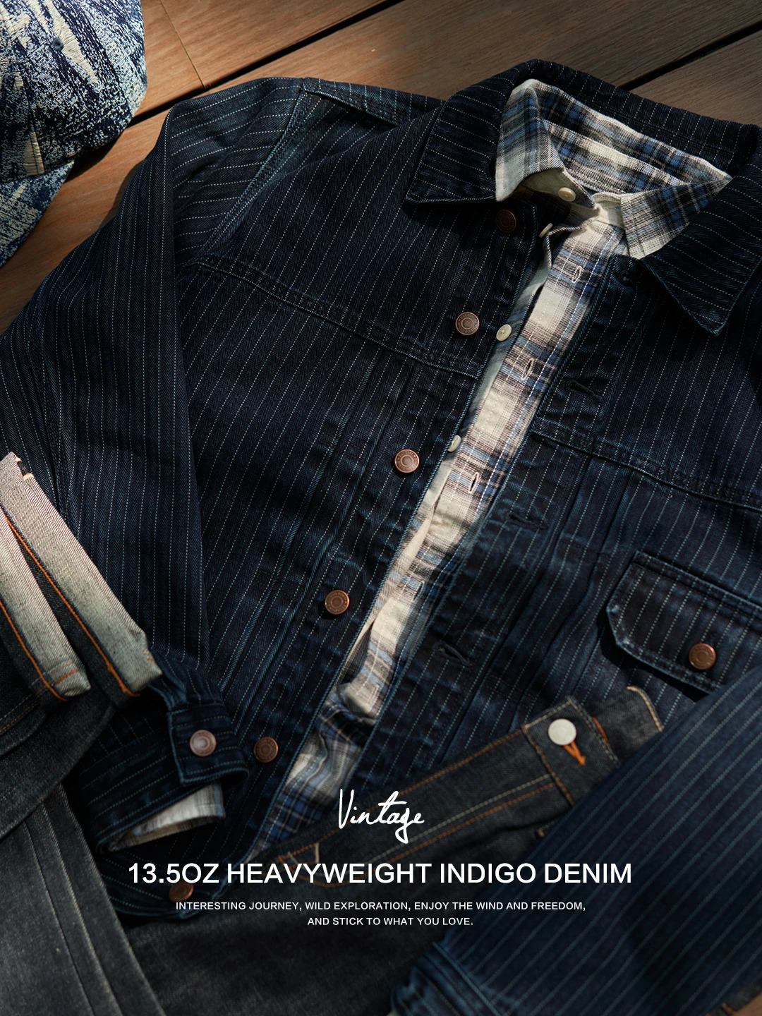 High Standard 2025 Autumn Oversize 135oz Heavyweight Denim Jackets Men Vertical Striped Indigo Coats 250917Z