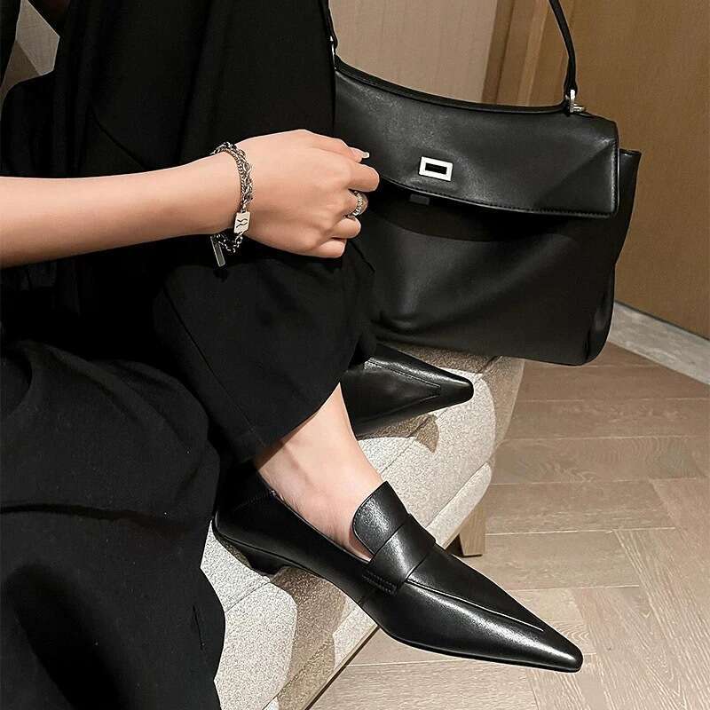 French Style Niche Pointed Designer Shoe Toe Wedge Loafers Women's Leather Autumn Winter New Versatile High-end Commuter Shoes