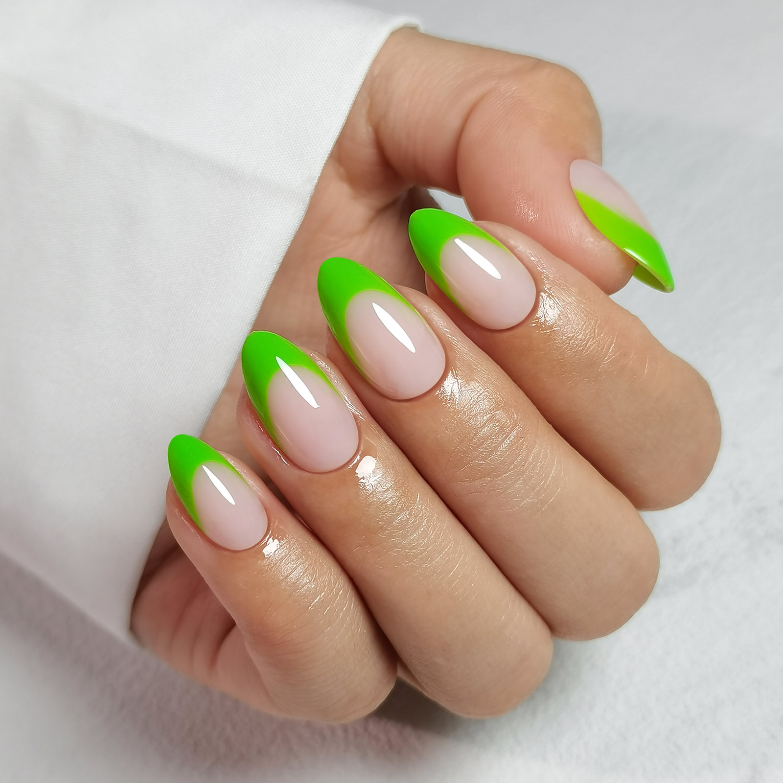 the lemon green french edge press type artificial nail soft gel wearable nail is specially designed for womens daily wear parties and banquets