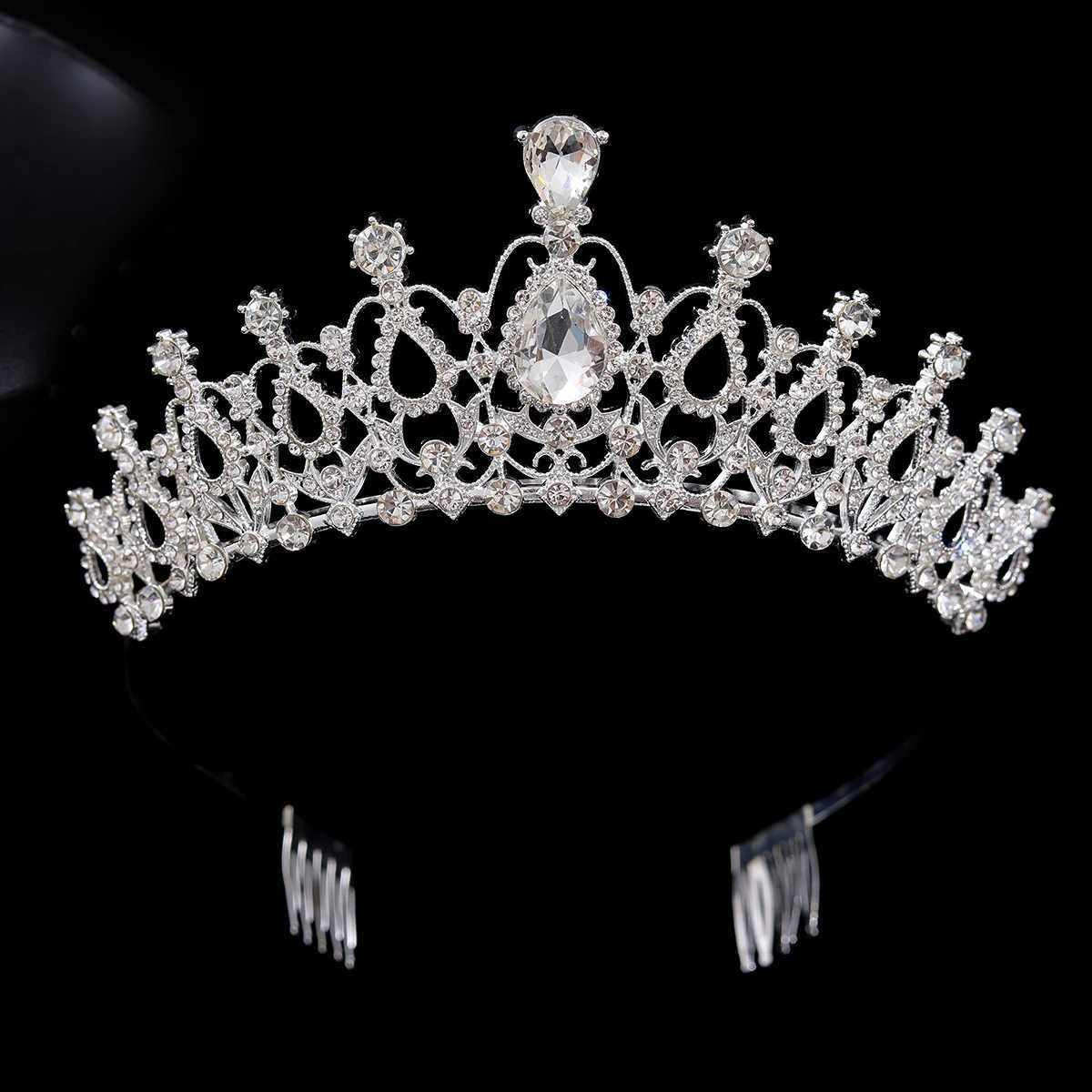 Fashion Silver Color Crystal Rhinestone Tiaras And Crowns With Combs For Girls Princess Wedding Hair cessories L250928X6IH