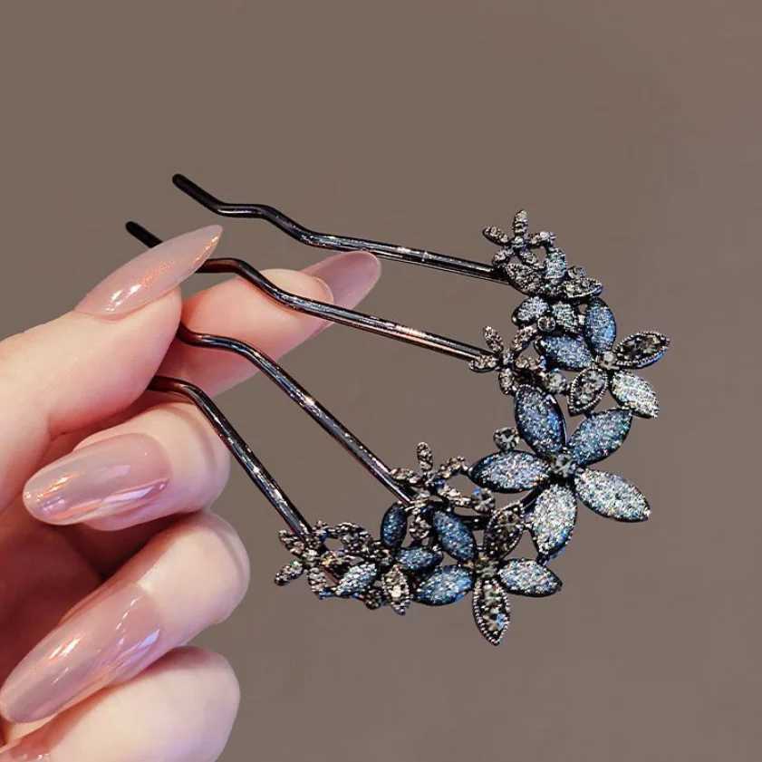 French Retro Bun Hair cessories Elegant Pearl Flower Hair Combs Pins Women Daily Ushaped Hairpin Female Alloy Hair Clasp Gift L250928KREK