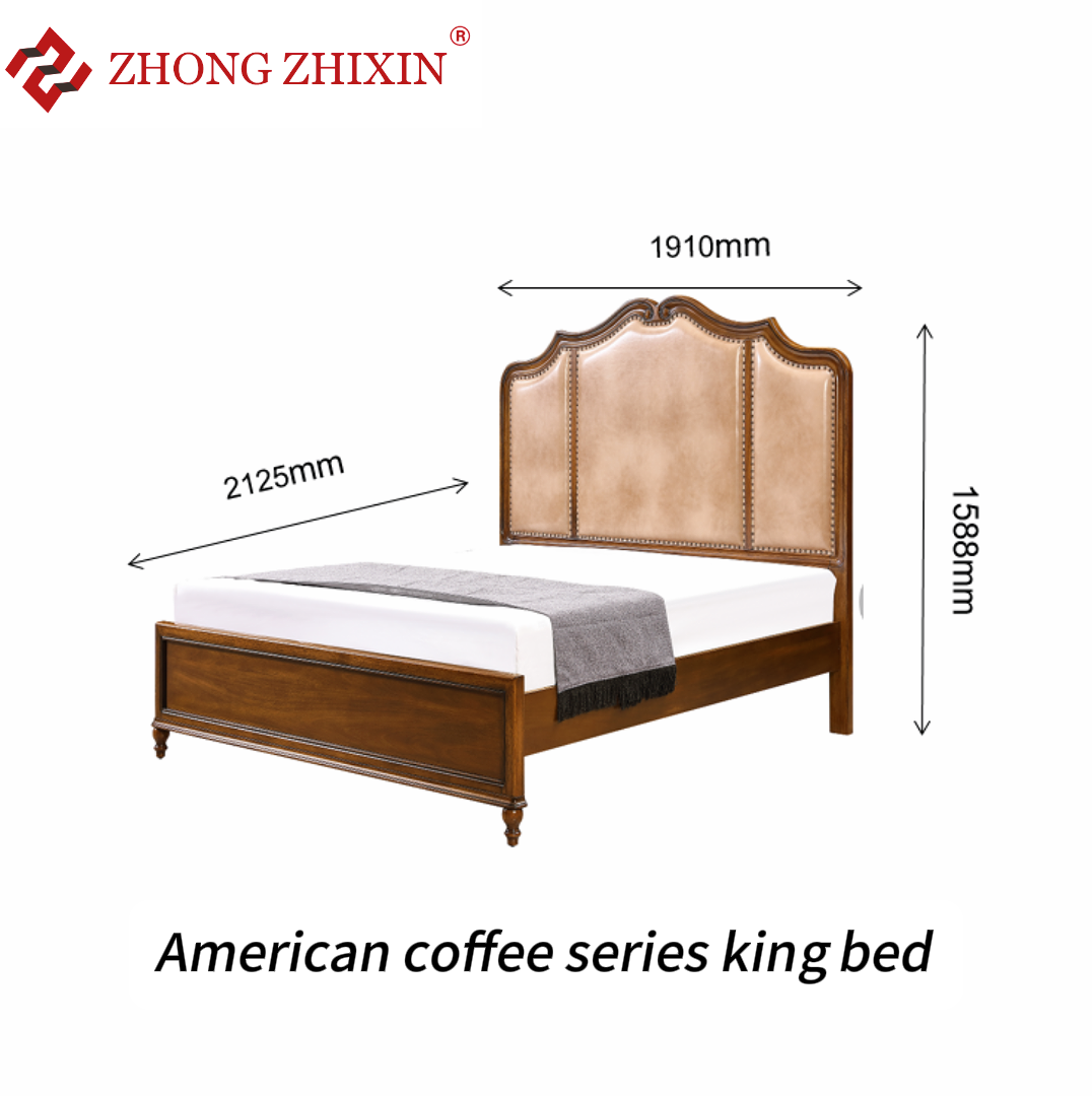 Zhongzhixin Designer Solid Wood King Bed & TV Stand Set, Luxury American Style - King Bed with Headboard + TV Cabinet with Storage, for Master Bedroom