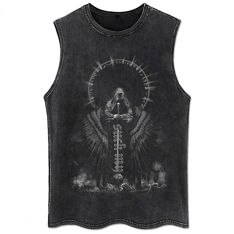Y2K Tanks Tops for Men Women 100% Cotton Vintage Black Mens Clothing Hip Hop Punk Rock Sleeveless Tshirts Gothic Vests 250304