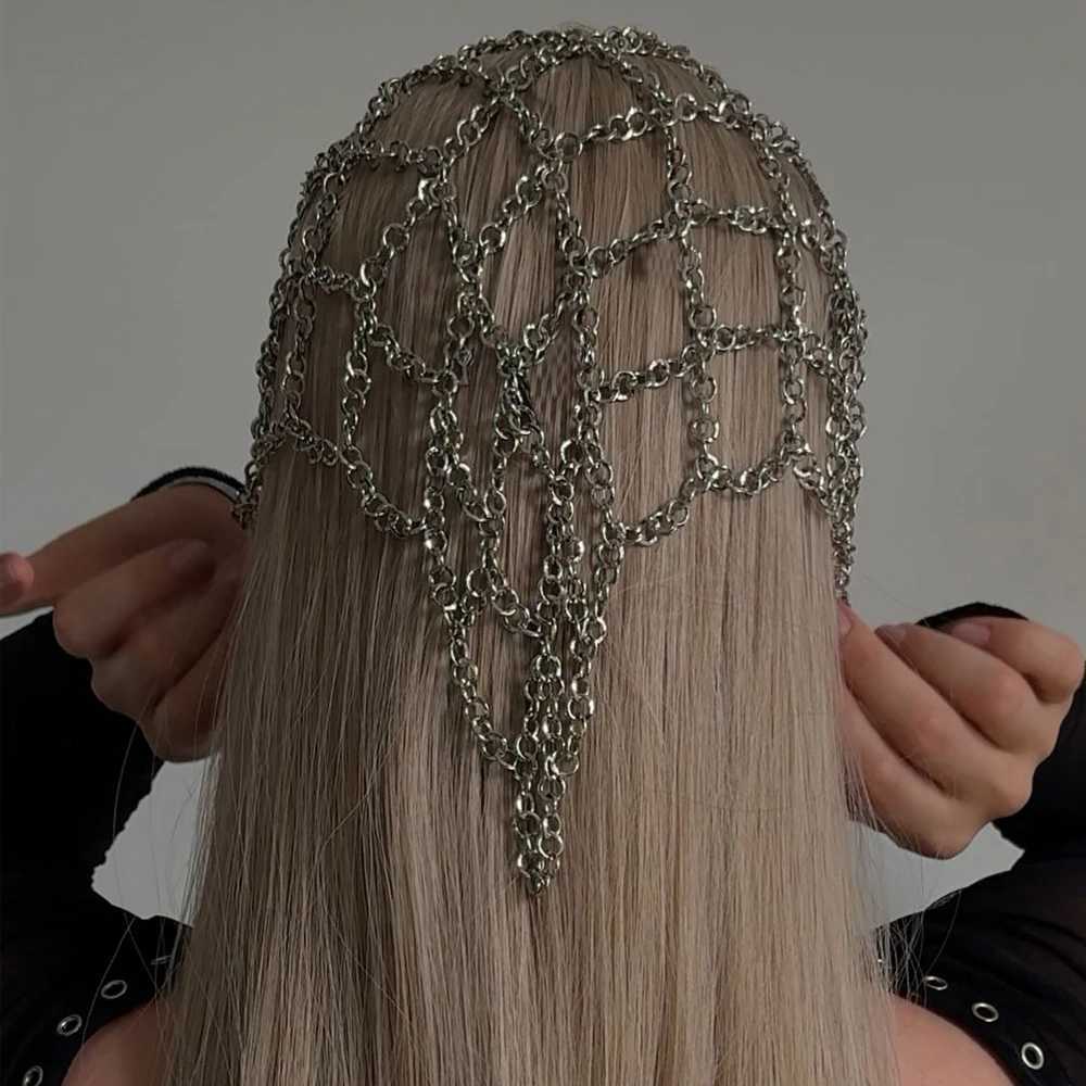 Nightclub Hollow Metal Mesh Hat Headpiece Women Head Decoration 2025 Bohemian Hair Chain Headband Prom Jewelry Gifts L250928ETPR