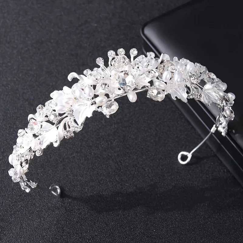 Silver Color Pearl Crystal Crown Headband Flower Rhinestone Gold Tiara Diadem Party Women Bride Wedding Hair cessories Jewelry L250928BNGS