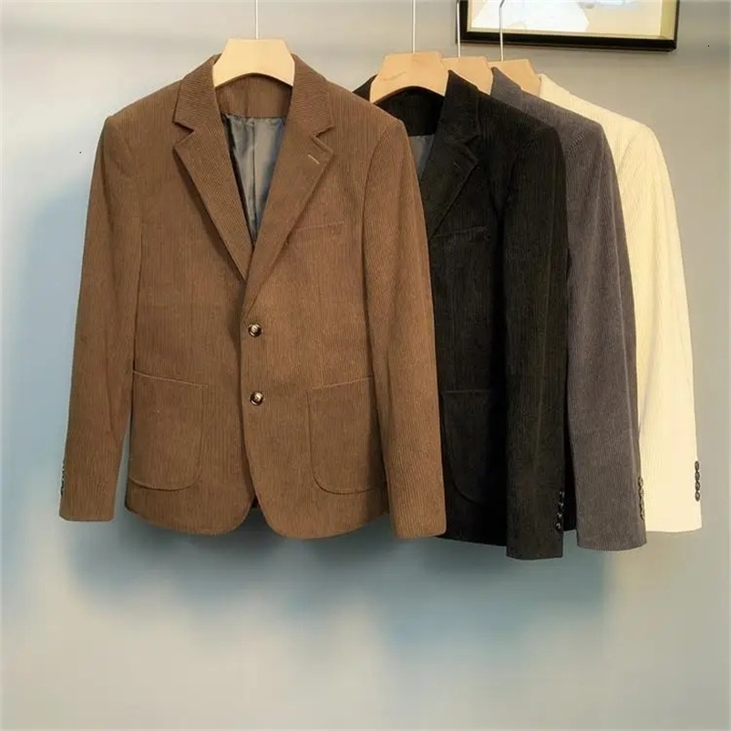 British style mens business striped suit slim corduroy solid color leisure fashion coat 240711