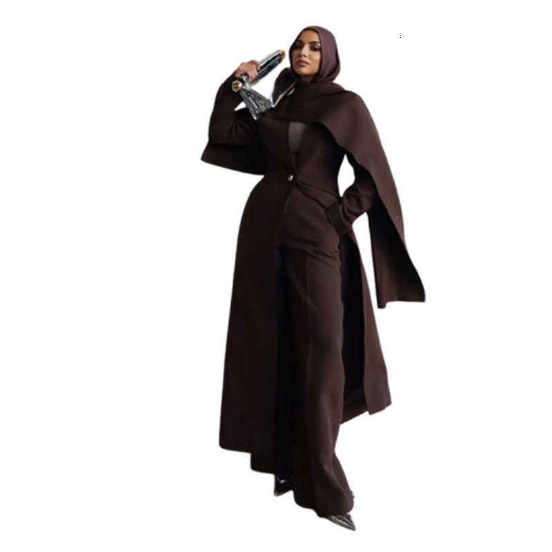 Solid Color Scarf Style Coat Woolen Design Sense Elegant Cape Coat 250929