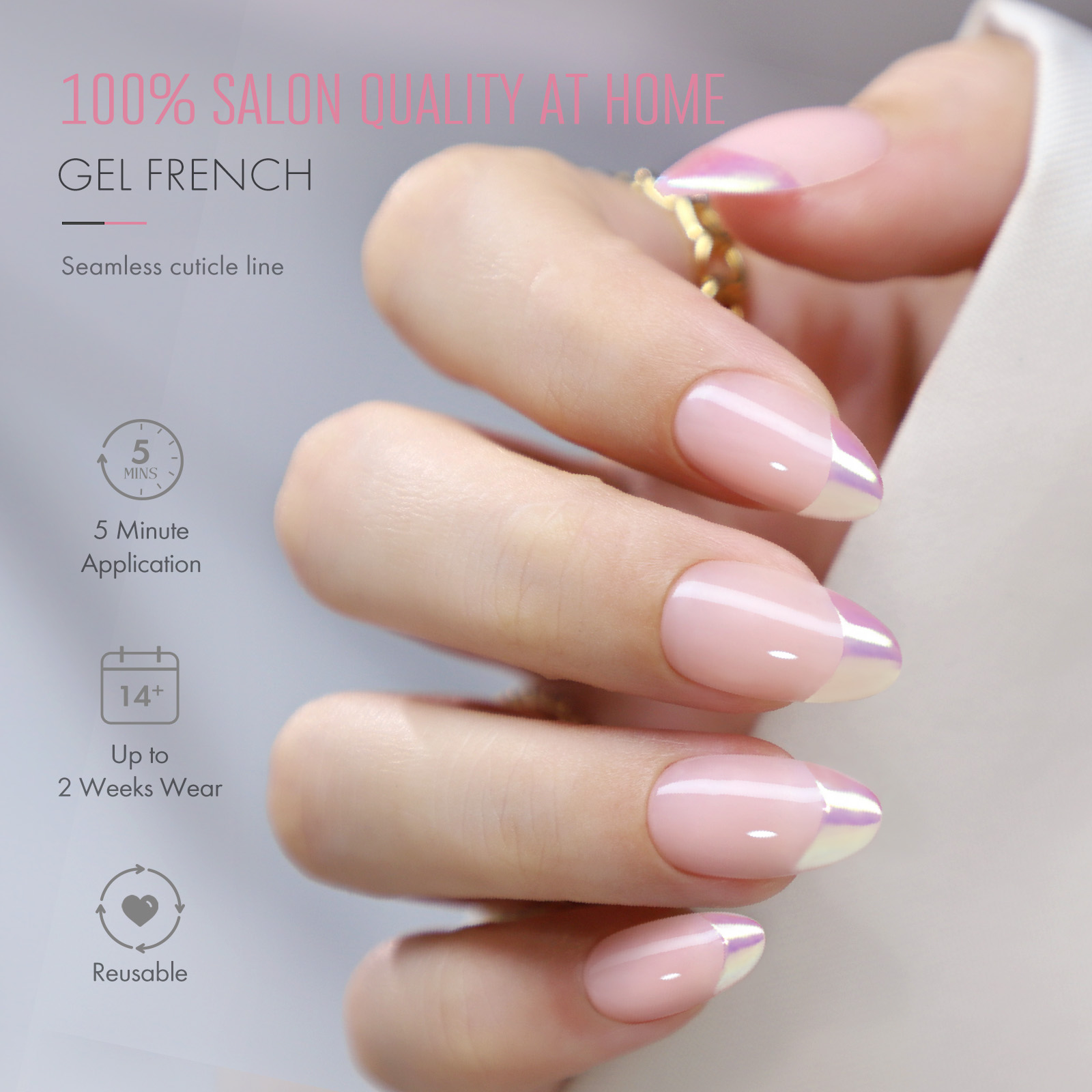 french tip nails 3D aurora Aurora purple shiny French edge mid length almond shaped Press On Nails, Convenient To Wear, fashionable and unique, suitab