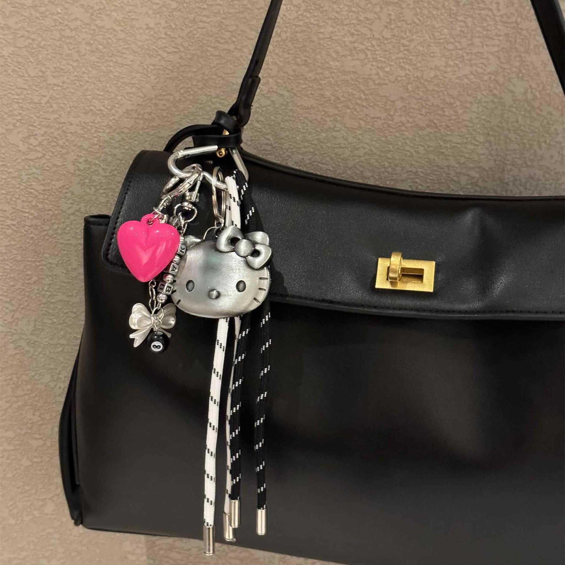 Silver Cat Personalized Car Keychain Bag Pendant Couple Woven Strap Bag Decoration H250928