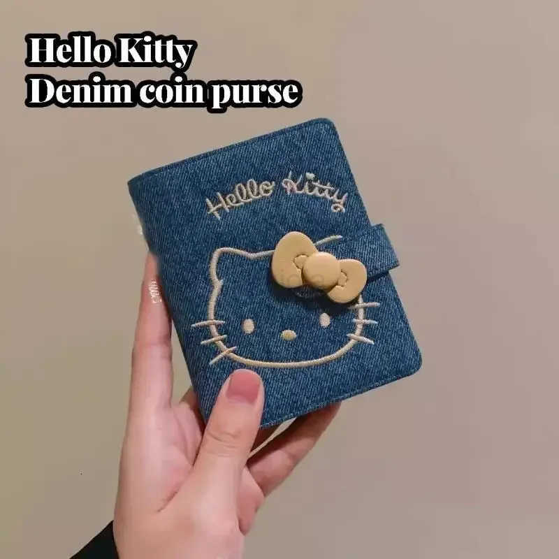 Sanrio Kawaii Hello Kitty Floral Embroidery Wallet Short Zip Purse Portable Storage Coin Bag Cute Cat Pattern Girls Women Gift Hot Sale L250929