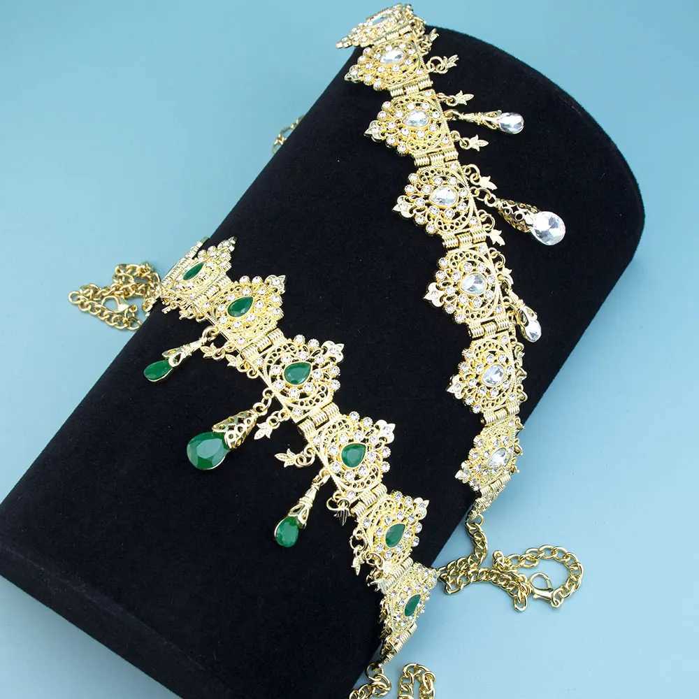 Neovisson Fashion Style Gold Color Moroccan Women Hair Chain Forehead Chain Arabic Bride Wedding Jewelry Crystal Headbands Gift L25092857BJ