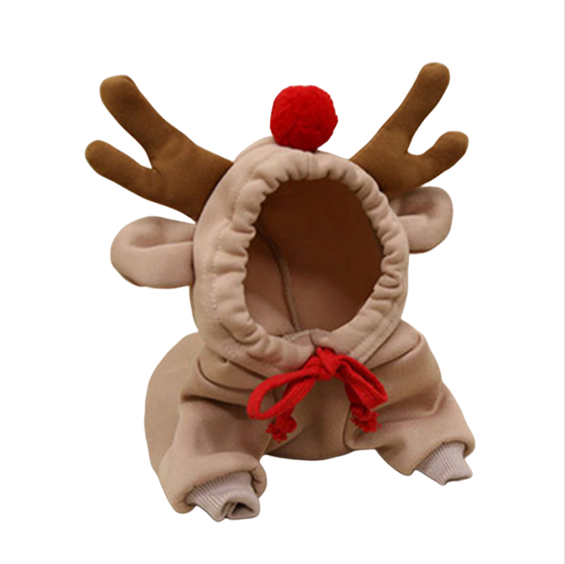 Warm Dog Sweater Christmas Elk Costume Drawstring Hooded Sweatshirt For Small & Medium Dogs