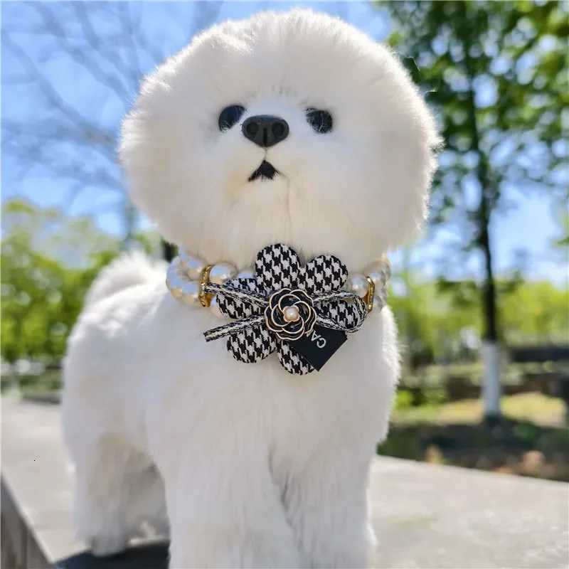 Luxurious Small Dog Pearl Necklace with Flower Bow Puppy Collar Jewelry Pet Decorative Dog Necklace Cat Pearls Collar Girls Dog Accessory D250929