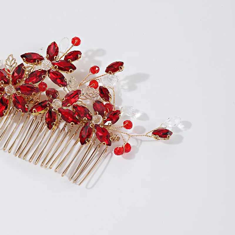 Red Crystal Hair Comb Wedding Hair cessories For Women Fashion Alloy Hairpin Clip Bride Hair Jewelry Marrige Tiaras Gifts L250928SPBZ