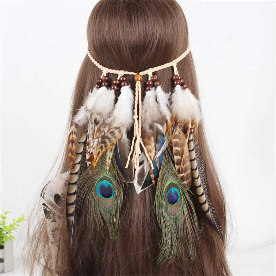 2023 New Fashion Boho Feather Headband for Women Festival Hair cessories Peock Feather Turban Ladies Adjust Hairband jewelry L250928GBMK