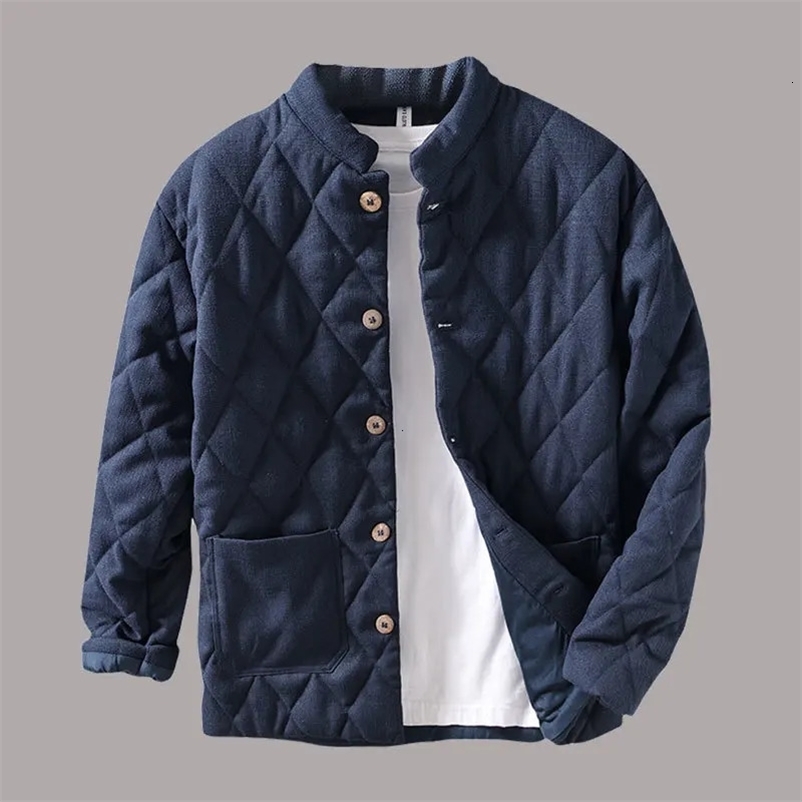 Japanese Style Stand Collar Warm Padded Jacket For Men Vintage Solid Loose Versatile Wadded Trend Male Outwear Clothing 240711