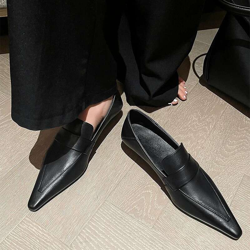 French Style Niche Pointed Designer Shoe Toe Wedge Loafers Women's Leather Autumn Winter New Versatile High-end Commuter Shoes