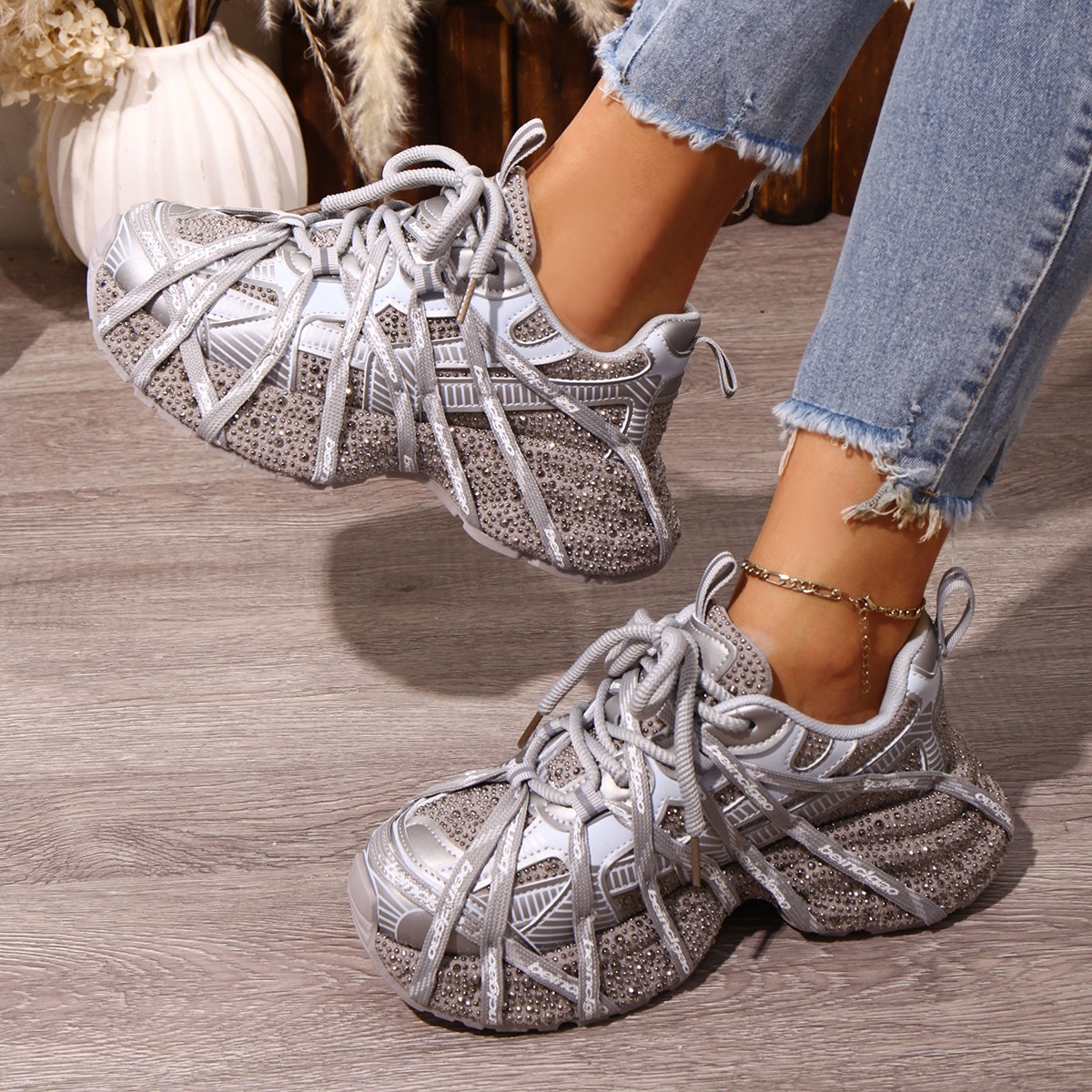 Women's Personalized shoelaces Sneakers Luxury Women's Sneakers Thick soled Tall Fashion Casual Shoes Anti slip Durable Running Shoes Design