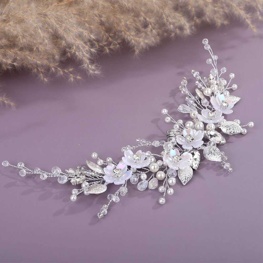Silver Flower Wedding Headband for Women Headpiece Bridal Pearl Crystal Hair cessories Handmade Rhinestone Party Headdress L250928ODCG