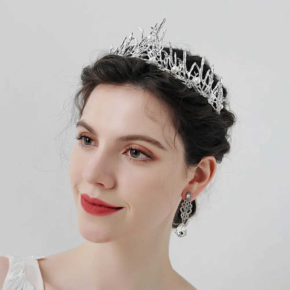 Korean Style Elegant Baroque Tiara Alloy Pearl Wedding Rhinestone Headband Hair Band Rhinestone Crowns Women Hair cessories L250928XBHV